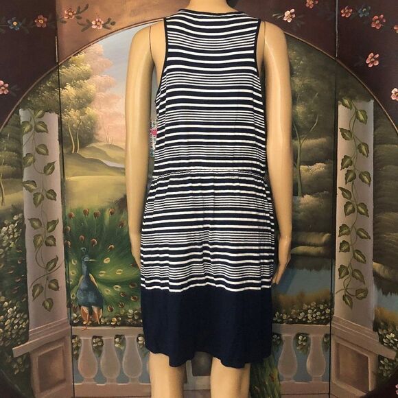 Navy Blue /White Horizontal Striped Dress Sz. S - Picture 4 of 5